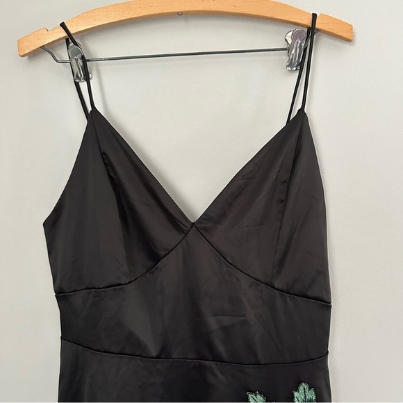 Deductions Black Satin Dress With Rose on Side Spaghetti straps - Picture 3 of 7